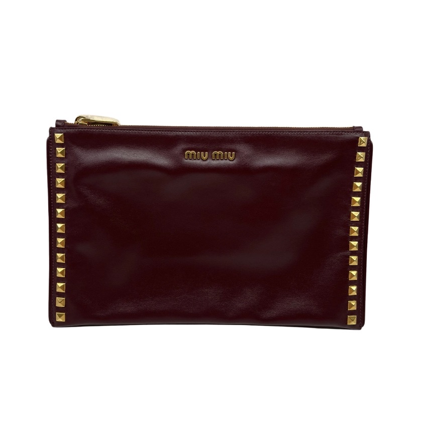 Miu Miu Soft Calf Leather Clutch With Gold Studs